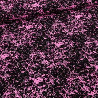 Bavlněný úplet 6910/06b, růžové cákance na černé, š.180cm (látka v metráži)