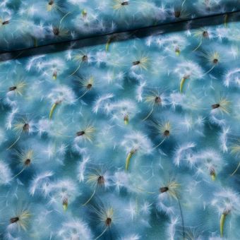 Bavlněný úplet TEPLÁKOVINA DIGÁLNÍ TISK 6-19023, pampelišky na modré, š.140cm (látka v metráži)