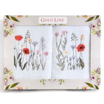 Dárkový set froté ručníků 20 KVĚTY, luční kvítí na bílé, 2x 50x100cm