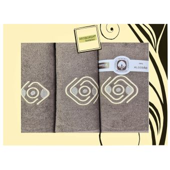 Dárkový set froté ručníků a osušek 105, 3-dílný, kávová (hnědá) s výšivkou, 1x 30x50cm + 1x 50x90cm + 1x 70x140cm