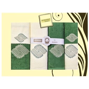 Dárkový set froté ručníků a osušek 160, 6-dílný, zelená a krémová s výšivkou 2x 30x50cm + 2x 50x90cm + 2x 70x140cm