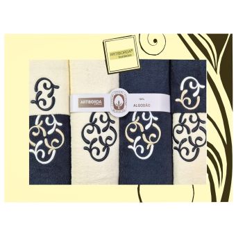 Dárkový set froté ručníků a osušek 180, 6-dílný, černá a krémová s výšivkou 2x 30x50cm + 2x 50x90cm + 2x 70x140cm