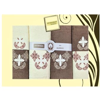 Dárkový set froté ručníků a osušek 208, 6-dílný, hnědá a krémová s výšivkou 2x 30x50cm + 2x 50x90cm + 2x 70x140cm