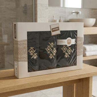 Dárkový set froté ručníků a osušek 357, 3-dílný, černá s výšivkou, 1x 30x50cm + 1x 50x90cm + 1x 70x140cm