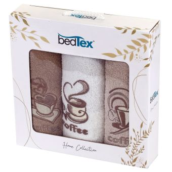 Dárkový set froté ručníků ČAS NA KÁVU, béžový s výšivkou, 30x50cm, 3ks