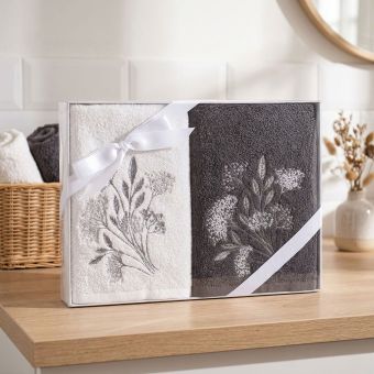 Dárkový set froté ručníků SANY 01, luční tráva, bílo-šedá, 2x 50x90cm