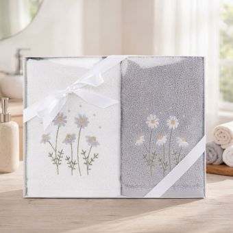 Dárkový set froté ručníků SANY 02, heřmánek, bílo-šedá, 2x 50x90cm