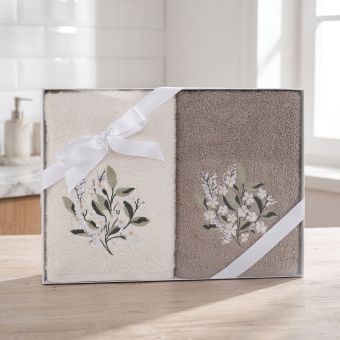 Dárkový set froté ručníků SANY 04, bílé květiny, bílo-béžová, 2x 50x90cm