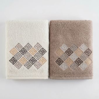 Dárkový set froté ručníků SANY 05, geometrický vzor, bílo-béžová, 2x 50x90cm