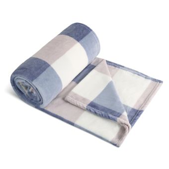 Cestovní deka KEMPING PLUS – modrá kostka, lehká pikniková deka z mikrovlákna 150×200cm