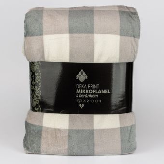 Deka z mikrovlákna PRINT BERÁNEK šedo-krémová kostka, 150x200cm