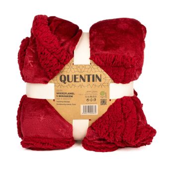 Deka z mikrovlákna vánoční QK-225, vytlačené vločky, tmavě červená s beránkem 150x200cm