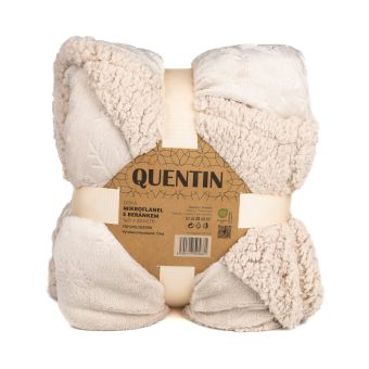 Deka z mikrovlákna vánoční QK-226, vytlačené vločky, smetanová s beránkem 150x200cm