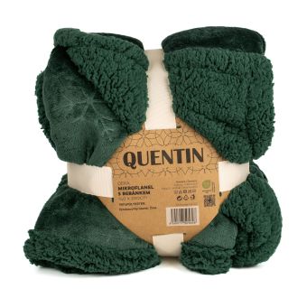 Deka z mikrovlákna vánoční QK-227, vytlačené vločky, zelená s beránkem 150x200cm