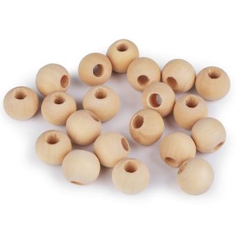 Dekorační korálky dřevěné, jednobarevné přírodní, průměr 15mm, balení 20 ks
