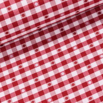 Dekorační látka / ubrusovina 63025/21 vínová kostka s puntíky, šířka 140cm (látka v metráži)