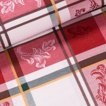 Dekorační látka / ubrusovina, vínovo-krémové káro, šířka 140cm (látka v metráži)