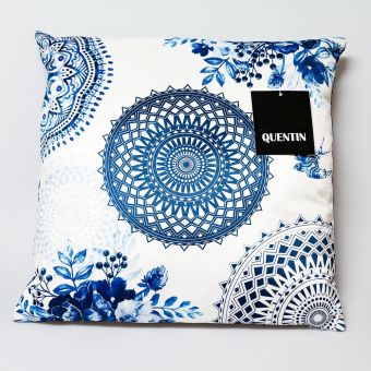 Dekorační polštářek MANDALY AK-2907, mikro, modro-bílé mandaly, 45x45cm