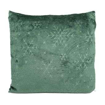 Dekorační polštářek mikroflanel vánoční QK-232, vytlačený vzor vločky, zelená, 45x45cm