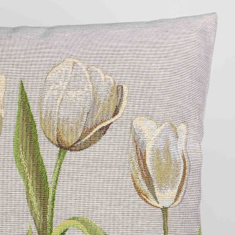 Dekorační polštářek / povláček RETRO BÍLÉ TULIPÁNY, režná, 45x45cm