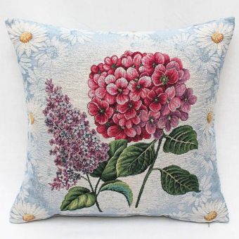 Dekorační polštářek / povláček RETRO HORTENZIE A ŠEŘÍK, růžová, 45x45cm