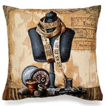 Dekorační polštářek / povláček RETRO KREJČOVSKÁ PANNA- ŠITÍ, hnědá, 45x45cm