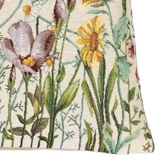 Dekorační polštářek / povláček RETRO LUČNÍ KVĚTY S MOTÝLKY, zelená, 45x45cm
