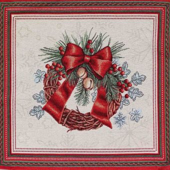 Dekorační polštářek / povláček RETRO DEKORAČNÍ VÁNOČNÍ VĚNEC, zeleno- červené orámování, 45x45cm