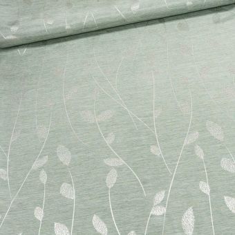 Dekorační závěs 23271/6800, světle zelené popínavé listy, šířka 140cm (látka v metráži)