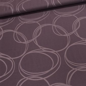 Dekorační závěs, béžové kruhy na hnědé, šířka 140cm (látka v metráži)