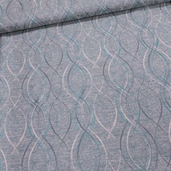 Dekorační závěs, tyrkysové vlnky na žíhaném podkladu, šířka 140cm (látka v metráži)