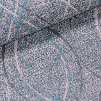 Dekorační závěs, tyrkysové vlnky na žíhaném podkladu, šířka 140cm (látka v metráži)