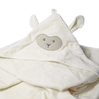 Dětská bavlněná látková / mušelínová osuška MUŠELÍN S KAPUCÍ krémová, 130g/m2, 80x80cm