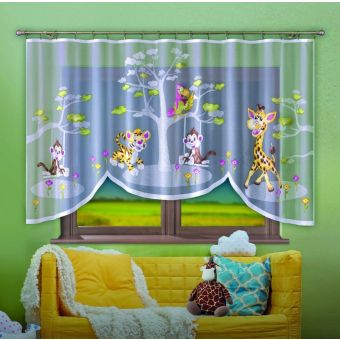 Dětská kusová záclona ZVÍŘÁTKA, vícebarevná, výška 150 cm x šířka 300 cm (na okno)