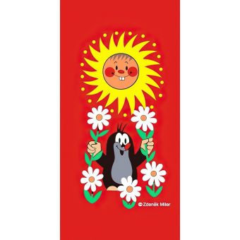 Dětská plážová osuška KRTEK A SLUNÍČKO (Krteček), červená, froté, 70x150cm