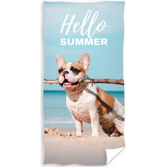 Dětská plážová osuška BULDOČEK U MOŘE, modrá, froté, 70x140cm