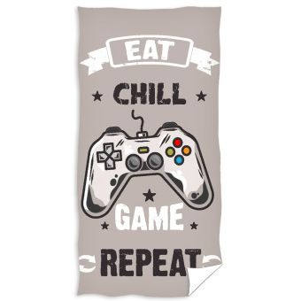 Dětská plážová osuška GAMER HERNÍ FLOW, béžovo-šedá, froté, 90x180cm