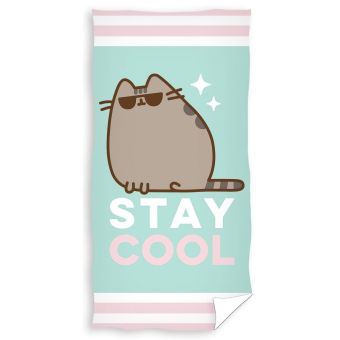 Dětská plážová osuška KOČIČKA PUSHEEN STAY COOL, mentolová, froté, 70x140cm