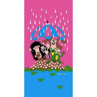 Dětská plážová osuška KRTEK A KAPKY (Krteček), růžová, froté, 70x150cm