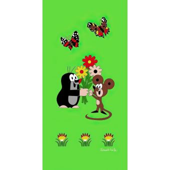 Dětská plážová osuška KRTEK A MYŠKA (Krteček), zelená, froté, 70x150cm