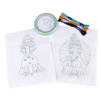 Dětská vyšívací sada s předtištěným motivem 380095/3, princezny (rámeček, předtisk a příze)