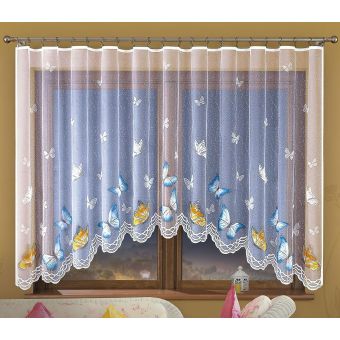 Dětská kusová záclona EMANUEL bílá s barevným vzorem motýlů, výška 150 cm x šířka 300 cm (na okno)
