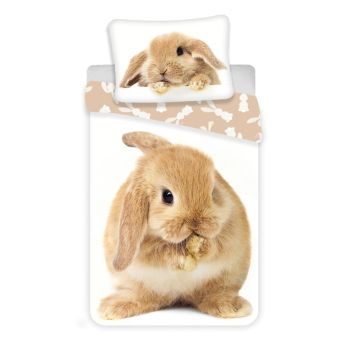 Dětské povlečení BUNNY BROWN 3D, zajíček na bílé, fototisk, bavlna hladká, 140x200cm + 70x90cm 
