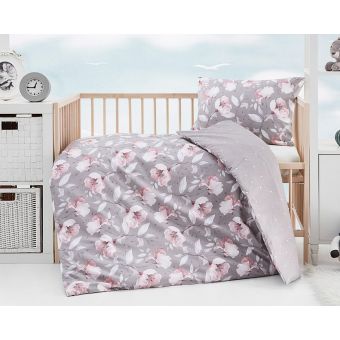 Dětské povlečení Matějovský AMABEL BABY, růžové květy na šedé, bavlna hladká, 100x135cm