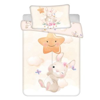 Dětské povlečení do postýlky BUNNY STAR BABY, béžové, bavlna hladká, 100x135cm + 40x60cm