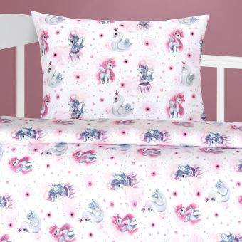 Dětské povlečení do postýlky JEDNOROŽEC, růžové, bavlna hladká, 100x135cm + 45x60cm