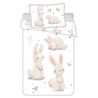 Dětské povlečení do postýlky KRÁLÍČCI BABY, bílé, bavlna hladká, 100x135cm + 40x60cm