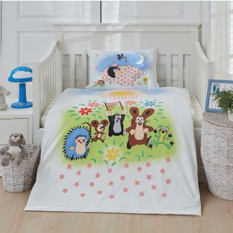 Dětské povlečení Matějovský do postýlky KRTEK A POČÍTADLO (Krteček), bílé, bavlna hladká (více rozměrů)