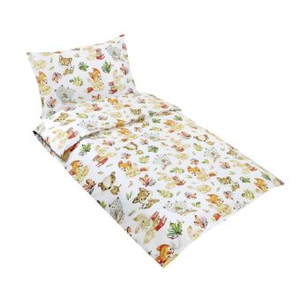 Dětské povlečení do postýlky LESNÍ ZVÍŘÁTKA, bílé, bavlna hladká, 90x135cm + 45x60cm