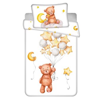 Dětské povlečení do postýlky MEDVÍDEK CUTE BABY, bílé, bavlna hladká, 100x135cm + 40x60cm